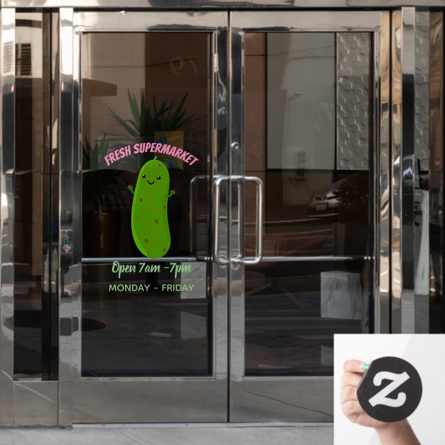 Cute happy pickle cartoon illustration (Office Door)
