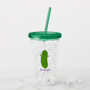 Cute happy pickle cartoon illustration acrylic tumbler