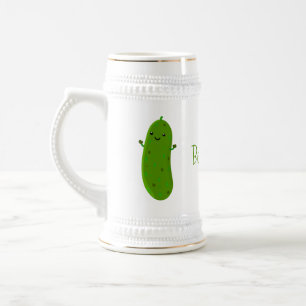 Cute happy pickle cartoon illustration beer stein