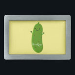 Cute happy pickle cartoon illustration belt buckle<br><div class="desc">Happy and cool as a cucumber!</div>