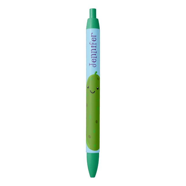 Cute happy pickle cartoon illustration black ink pen (Front Vertical)