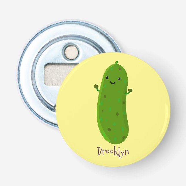Cute happy pickle cartoon illustration bottle opener (Front)