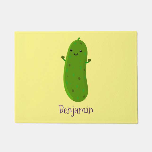 Cute happy pickle cartoon illustration doormat (Front)