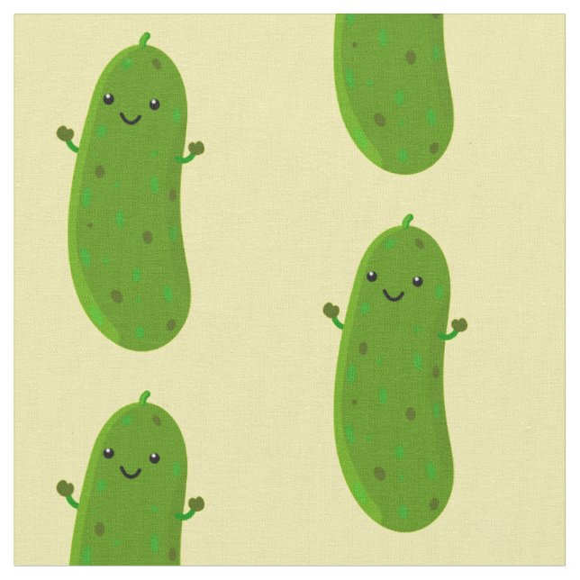 Cute happy pickle cartoon illustration fabric (Close Up)