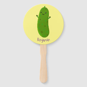 Cute happy pickle cartoon illustration hand fan