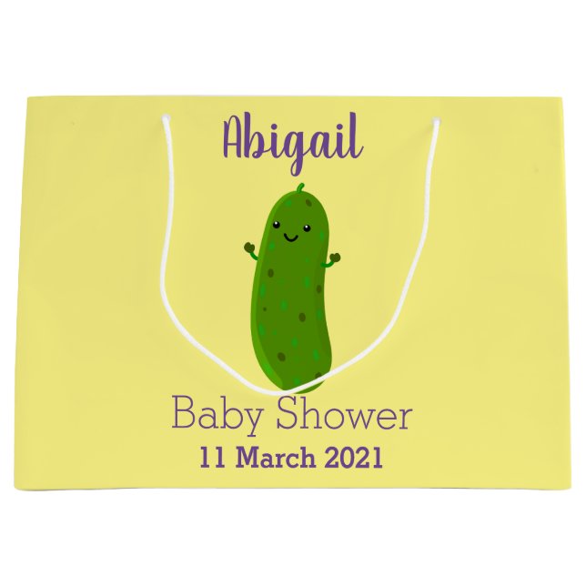 Cute happy pickle cartoon illustration large gift bag (Front)