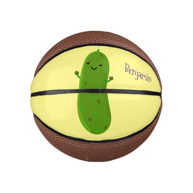 Cute happy pickle cartoon illustration mini basketball (Front)