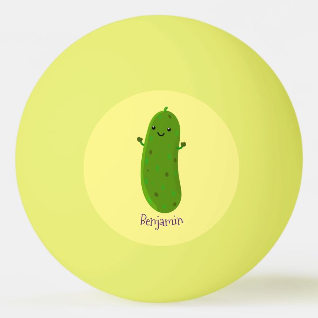 Cute happy pickle cartoon illustration ping pong ball (Front)