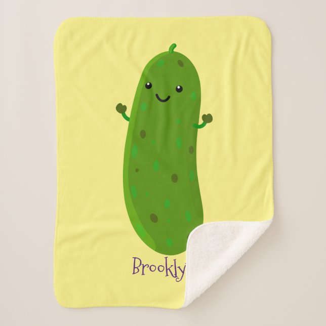Cute happy pickle cartoon illustration sherpa blanket (Front)