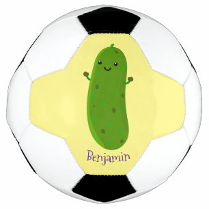 Cute happy pickle cartoon illustration soccer ball
