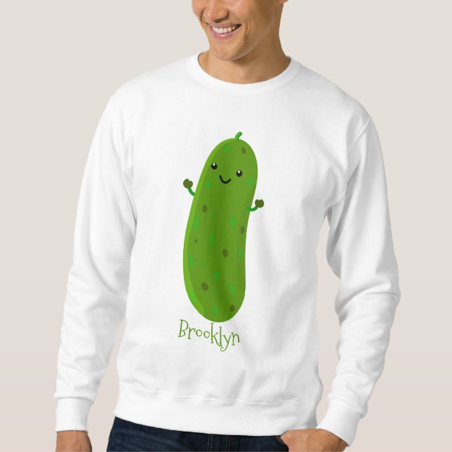 Cute happy pickle cartoon illustration sweatshirt (Front)