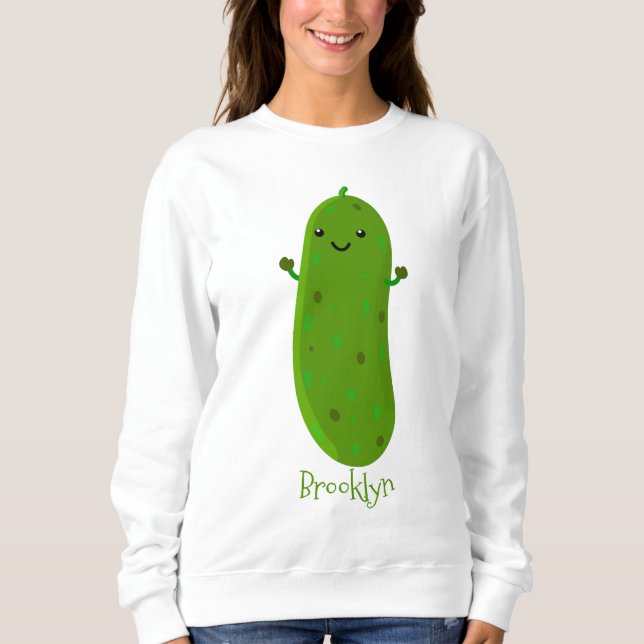 Cute happy pickle cartoon illustration sweatshirt (Front)