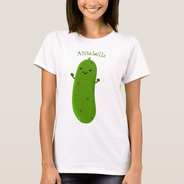 Cute happy pickle cartoon illustration T-Shirt (Front)