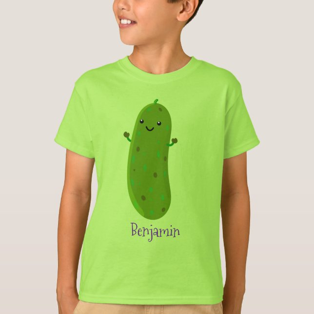 Cute happy pickle cartoon illustration T-Shirt (Front)