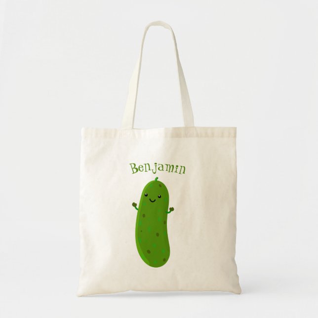 Cute happy pickle cartoon illustration tote bag (Front)