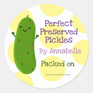 Cute happy pickle preserve cartoon illustration classic round sticker