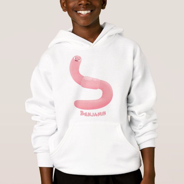 Cute happy pink earthworm cartoon (Front)