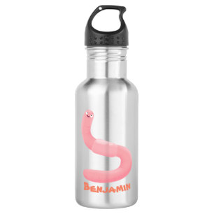 Cute happy pink earthworm cartoon 532 ml water bottle