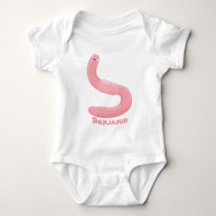 Cute happy pink earthworm cartoon baby bodysuit