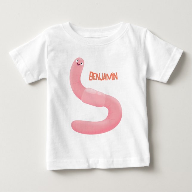Cute happy pink earthworm cartoon baby T-Shirt (Front)