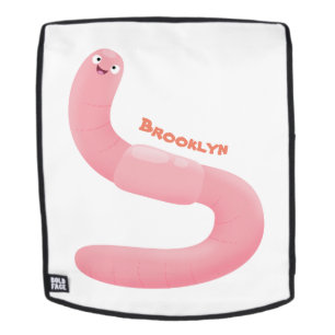 Cute happy pink earthworm cartoon backpack