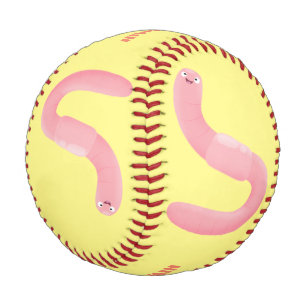 Cute happy pink earthworm cartoon baseball