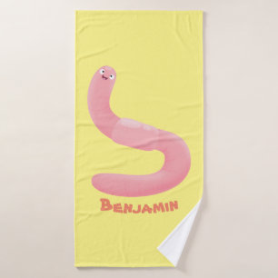 Cute happy pink earthworm cartoon bath towel set