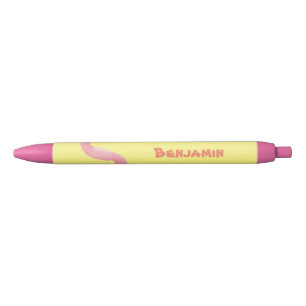 Cute happy pink earthworm cartoon black ink pen