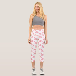 Cute happy pink earthworm cartoon capri leggings