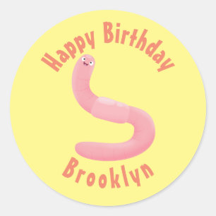 Cute happy pink earthworm cartoon classic round st sticker