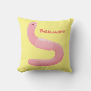 Cute happy pink earthworm cartoon cushion