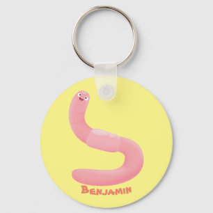 Cute happy pink earthworm cartoon key ring