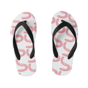 Cute happy pink earthworm cartoon kid's jandals