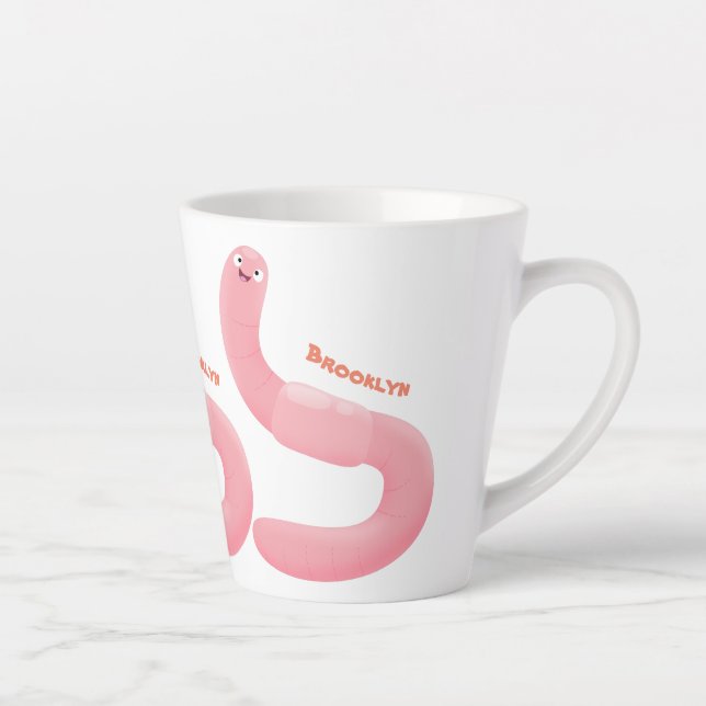Cute happy pink earthworm cartoon latte mug (Right)