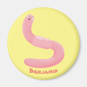 Cute happy pink earthworm cartoon magnet