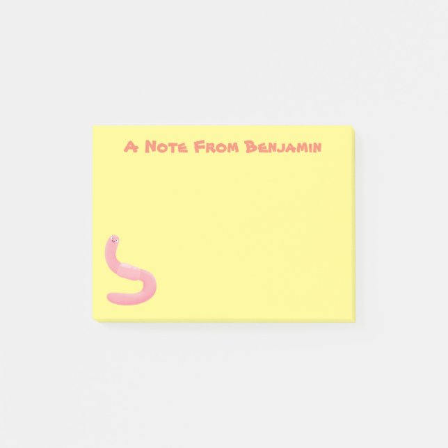 Cute happy pink earthworm cartoon post-it notes (Front)