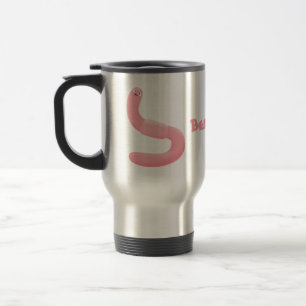 Cute happy pink earthworm cartoon travel mug