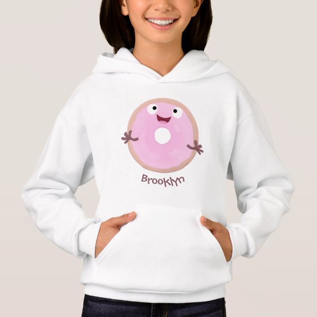 Cute happy pink glazed doughnut cartoon (Front)