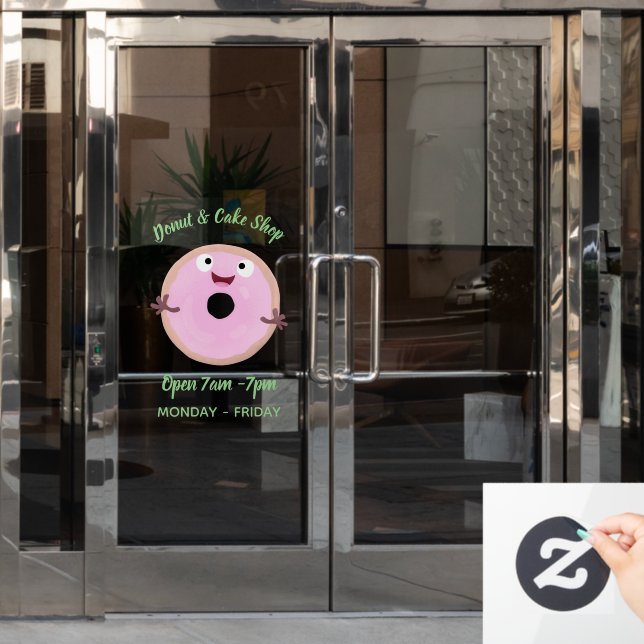 Cute happy pink glazed doughnut cartoon (Office Door)