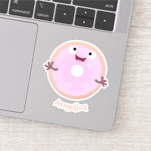 Cute happy pink glazed doughnut cartoon