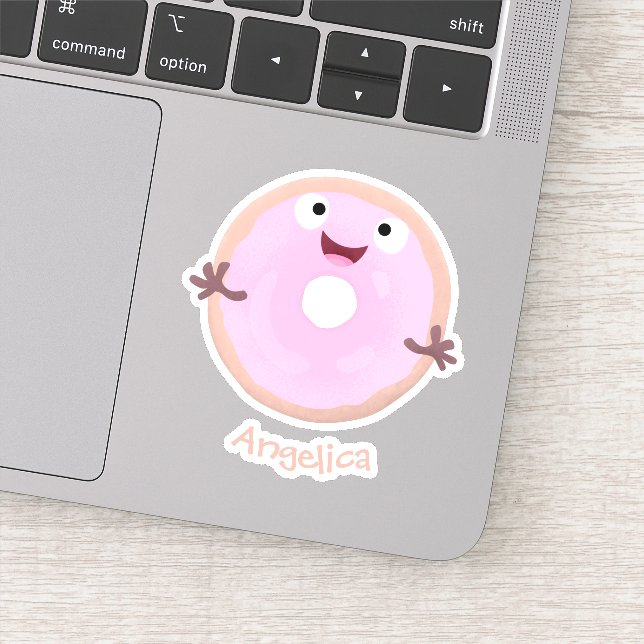 Cute happy pink glazed doughnut cartoon (Detail)