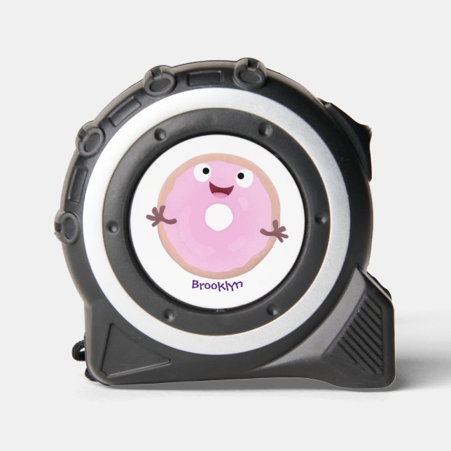Cute happy pink glazed doughnut cartoon 1 (Front)