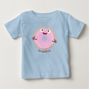 Cute happy pink glazed doughnut cartoon baby T-Shirt