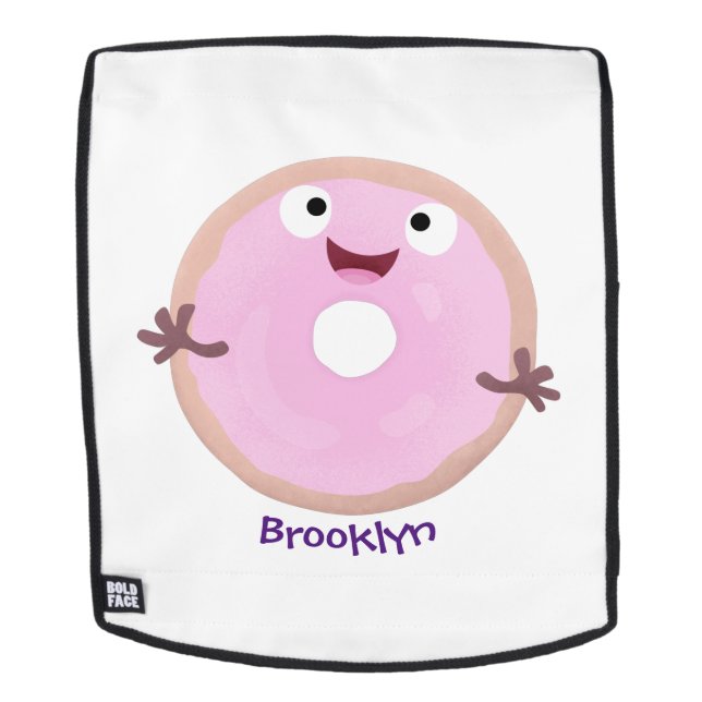 Cute happy pink glazed doughnut cartoon backpack (Removable Face)