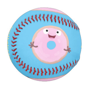 Cute happy pink glazed doughnut cartoon baseball