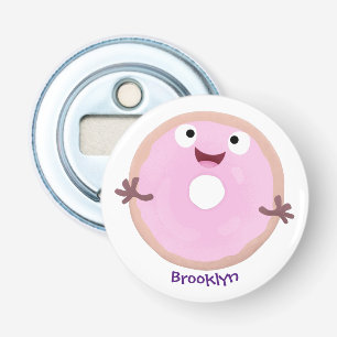 Cute happy pink glazed doughnut cartoon bottle opener