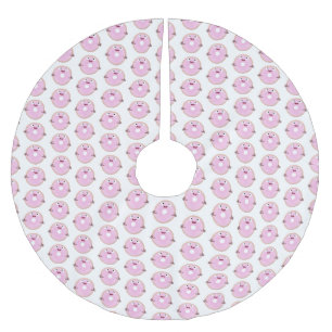 Cute happy pink glazed doughnut cartoon brushed polyester tree skirt