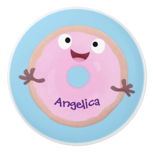 Cute happy pink glazed doughnut cartoon ceramic knob