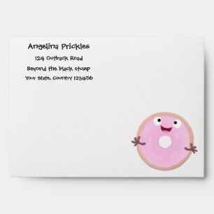 Cute happy pink glazed doughnut cartoon envelope