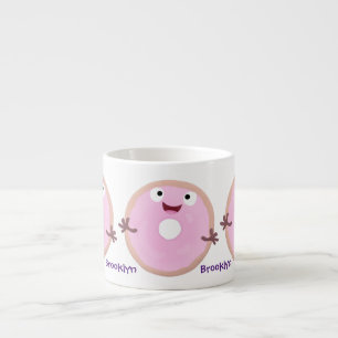 Cute happy pink glazed doughnut cartoon espresso cup